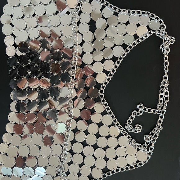 Monique Lhuillier Metallic Silver Chainmail Halter Top Luxury Showgirl Medium - Picture 9 of 9